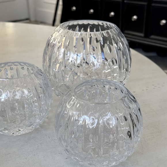 Vintage Heavy 24% Leaded Crystal Rose Vase/ Tea Candle Holder - Set Of 3 - Picture 3 of 10